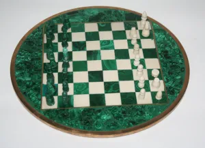 African Malachite and Bronze Chess Set Authentic Rare Circular Vintage 11"D X 32.5"C
