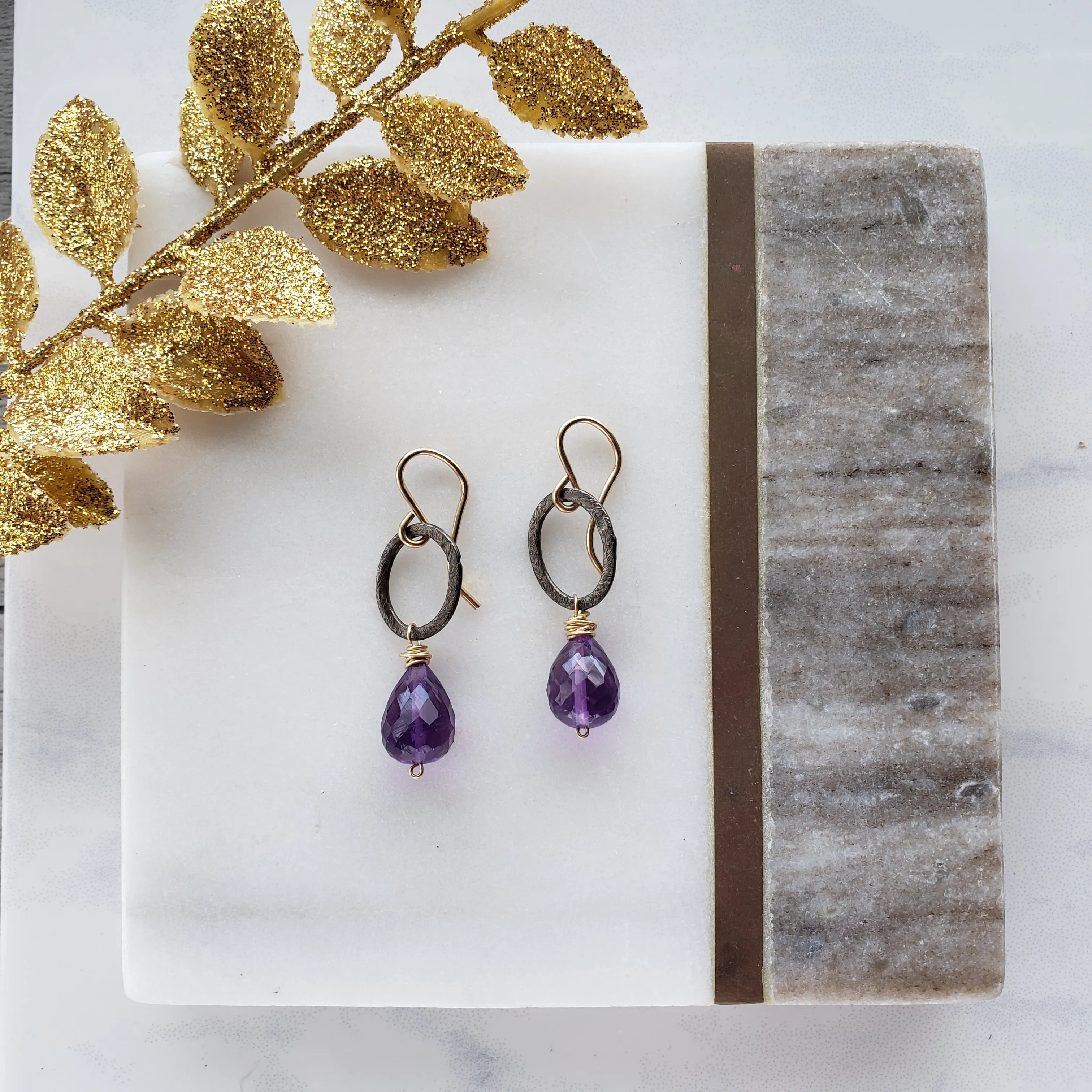 Amethyst Mixed Metal Earrings