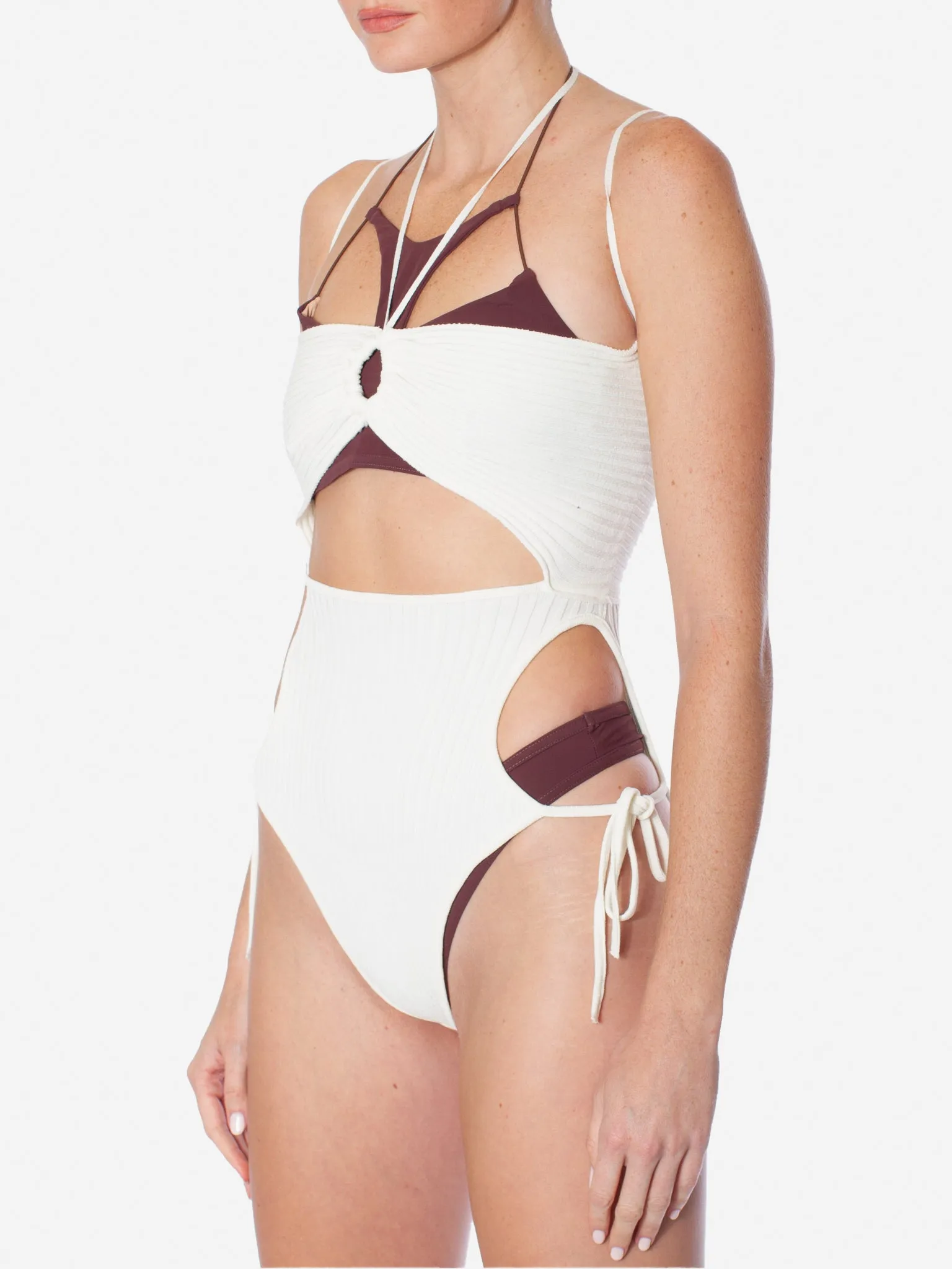 ANDREADAMO Ribbed Knit Sleeveless Bodysuit With Cut