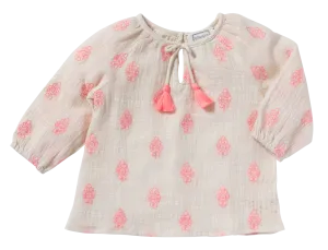 Baby Girl Pompom Pink Flowers Blouse