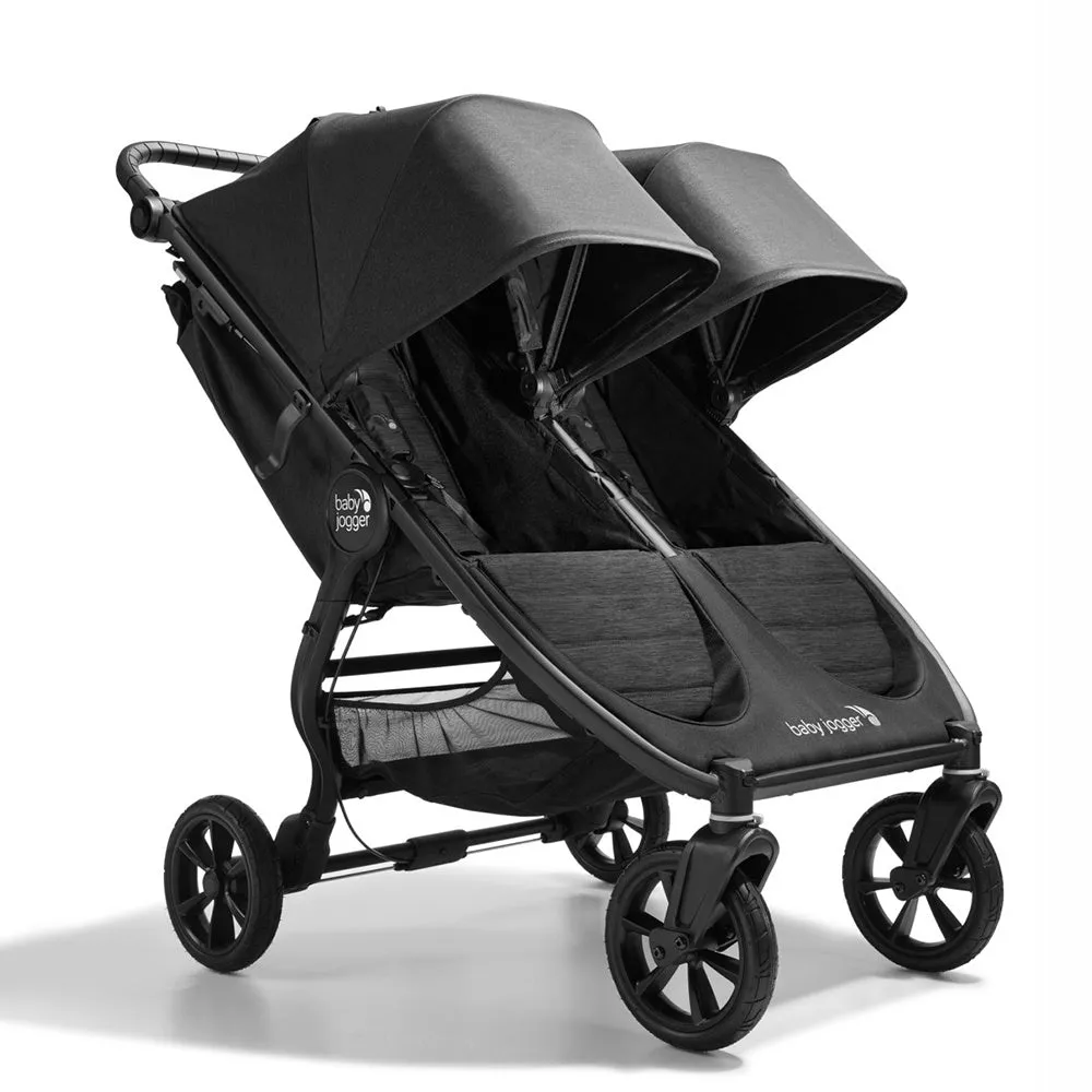 Baby Jogger City Mini GT2 Double Stroller in Opulent Black with Weather Shield   Belly Bar