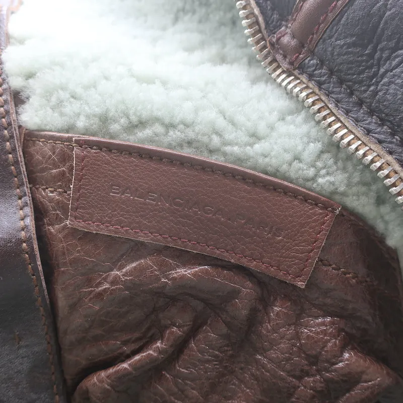 Balenciaga Aviator Shearling Twiggy Bag Dark Brown Leather Medium Shoulder Bag