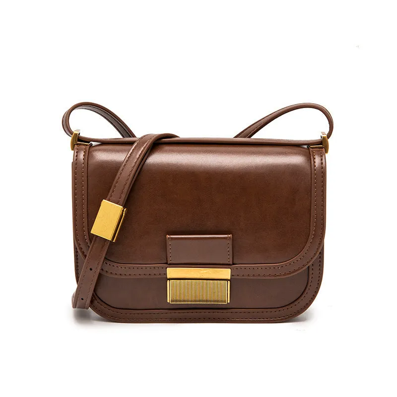 BB01ZS Chocolate Color Retro Tofu Bag Metal Buckle Shoulder Bag Women's 2023 New Fashion Flip Underarm Bag