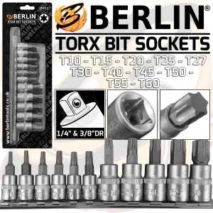 BERLIN 11PCS 1/4" & 3/8" DRIVE TORX BIT SOCKETS T10 - T60