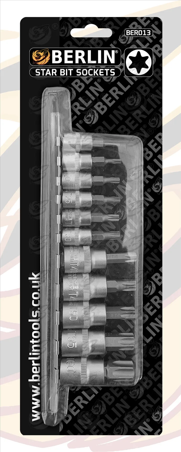 BERLIN 11PCS 1/4" & 3/8" DRIVE TORX BIT SOCKETS T10 - T60
