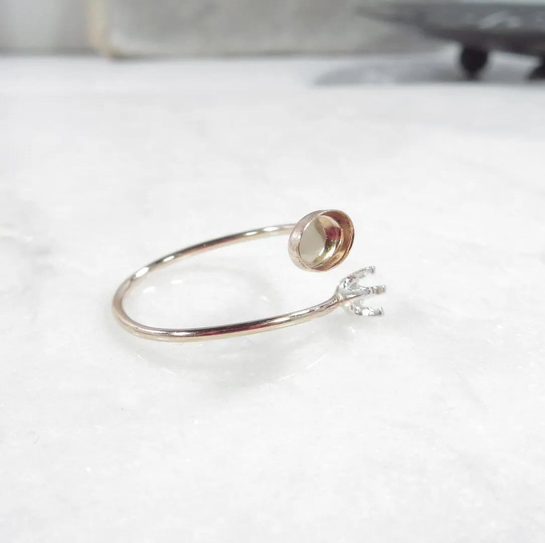 Bezel Cup Ring Setting - Open Prong, Oval, 1.5mm Band, Choose Your Cup, Choose Your Metal