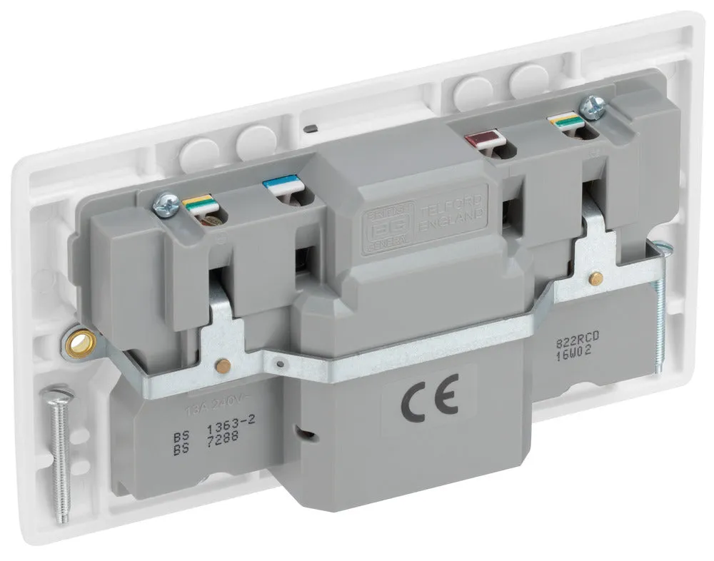 BG 822RCD White Round Edge RCD Protection Double Switch 13A