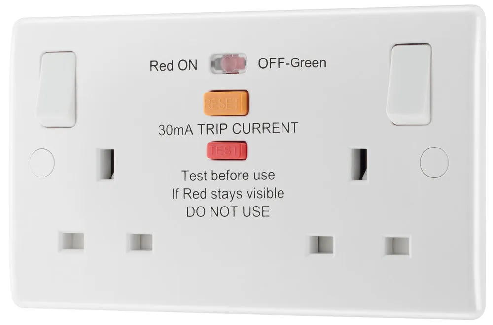 BG 822RCD White Round Edge RCD Protection Double Switch 13A