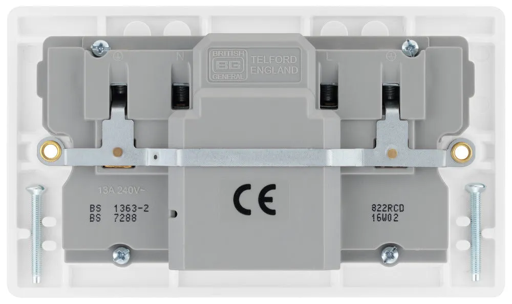BG 822RCD White Round Edge RCD Protection Double Switch 13A