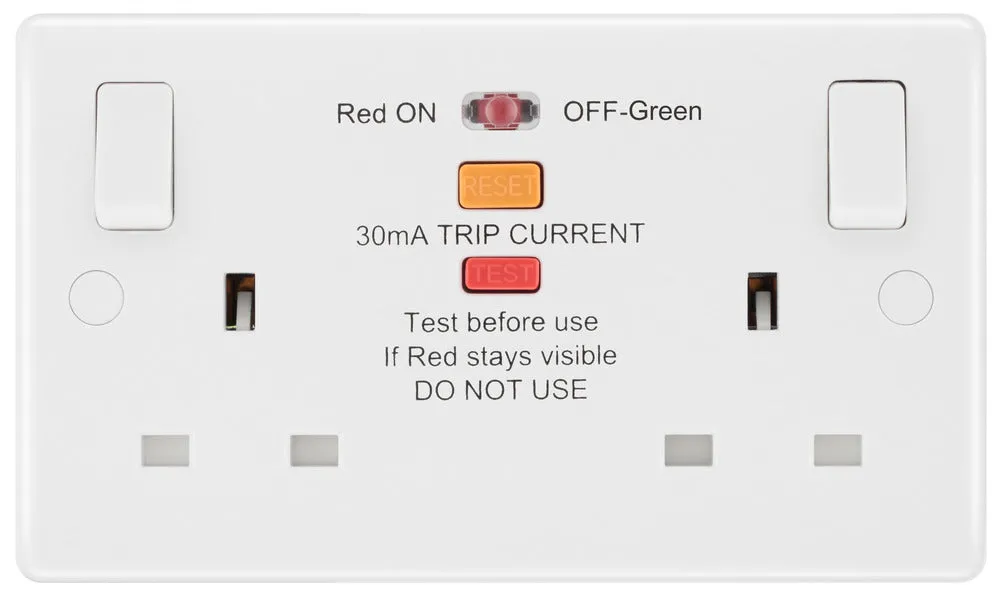 BG 822RCD White Round Edge RCD Protection Double Switch 13A