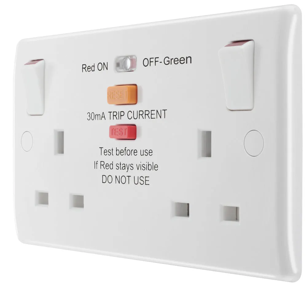 BG 822RCD White Round Edge RCD Protection Double Switch 13A
