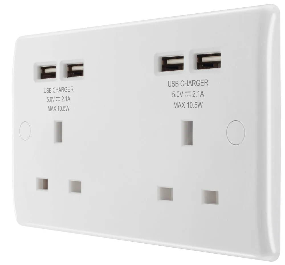 BG 824U44 White Round Edge 13A Double Socket   4x USB