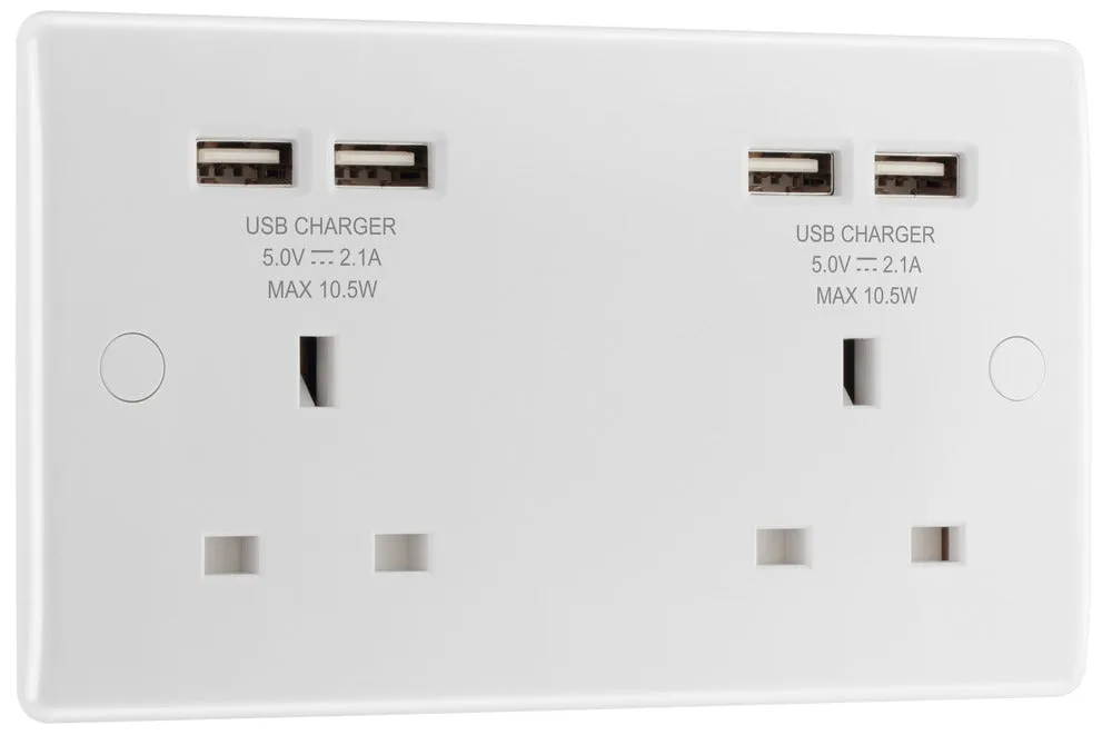 BG 824U44 White Round Edge 13A Double Socket   4x USB