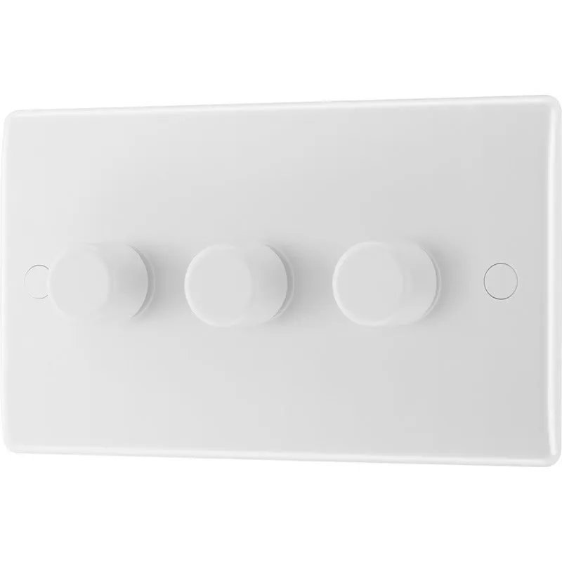 BG 883 White Round Edge 2-Way Triple Trailing Edge Dimmer Push On/Off