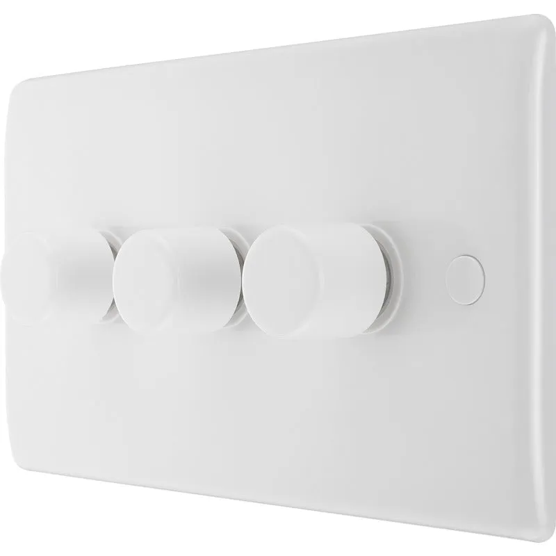 BG 883 White Round Edge 2-Way Triple Trailing Edge Dimmer Push On/Off