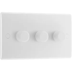 BG 883 White Round Edge 2-Way Triple Trailing Edge Dimmer Push On/Off