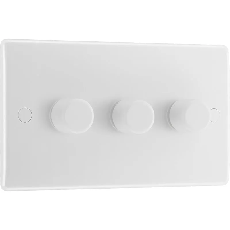 BG 883 White Round Edge 2-Way Triple Trailing Edge Dimmer Push On/Off