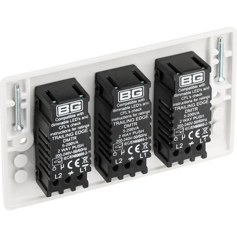 BG 883 White Round Edge 2-Way Triple Trailing Edge Dimmer Push On/Off