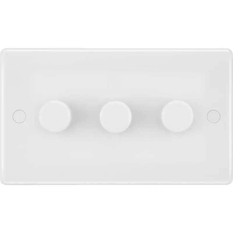 BG 883 White Round Edge 2-Way Triple Trailing Edge Dimmer Push On/Off