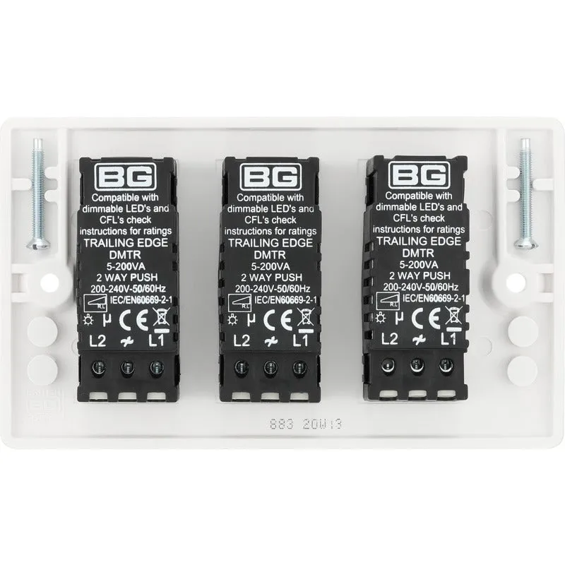 BG 883 White Round Edge 2-Way Triple Trailing Edge Dimmer Push On/Off
