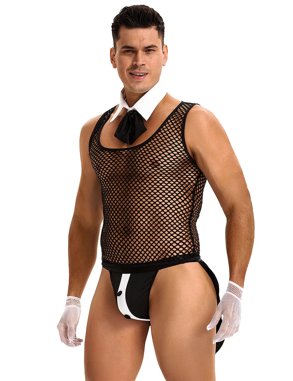 Black Men Sexy See Through Valet Underwear Set