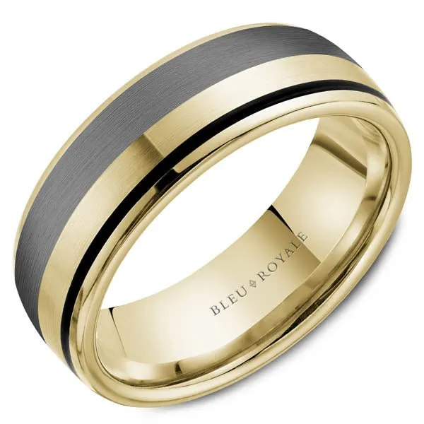 Bleu Royale Tantalum & Black Enamel Stripe Wedding Band