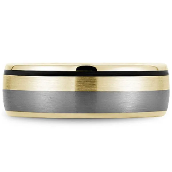 Bleu Royale Tantalum & Black Enamel Stripe Wedding Band