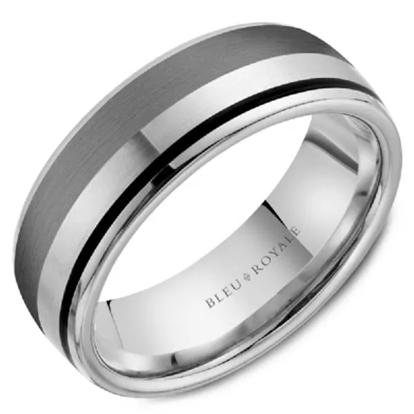 Bleu Royale Tantalum & Black Enamel Stripe Wedding Band