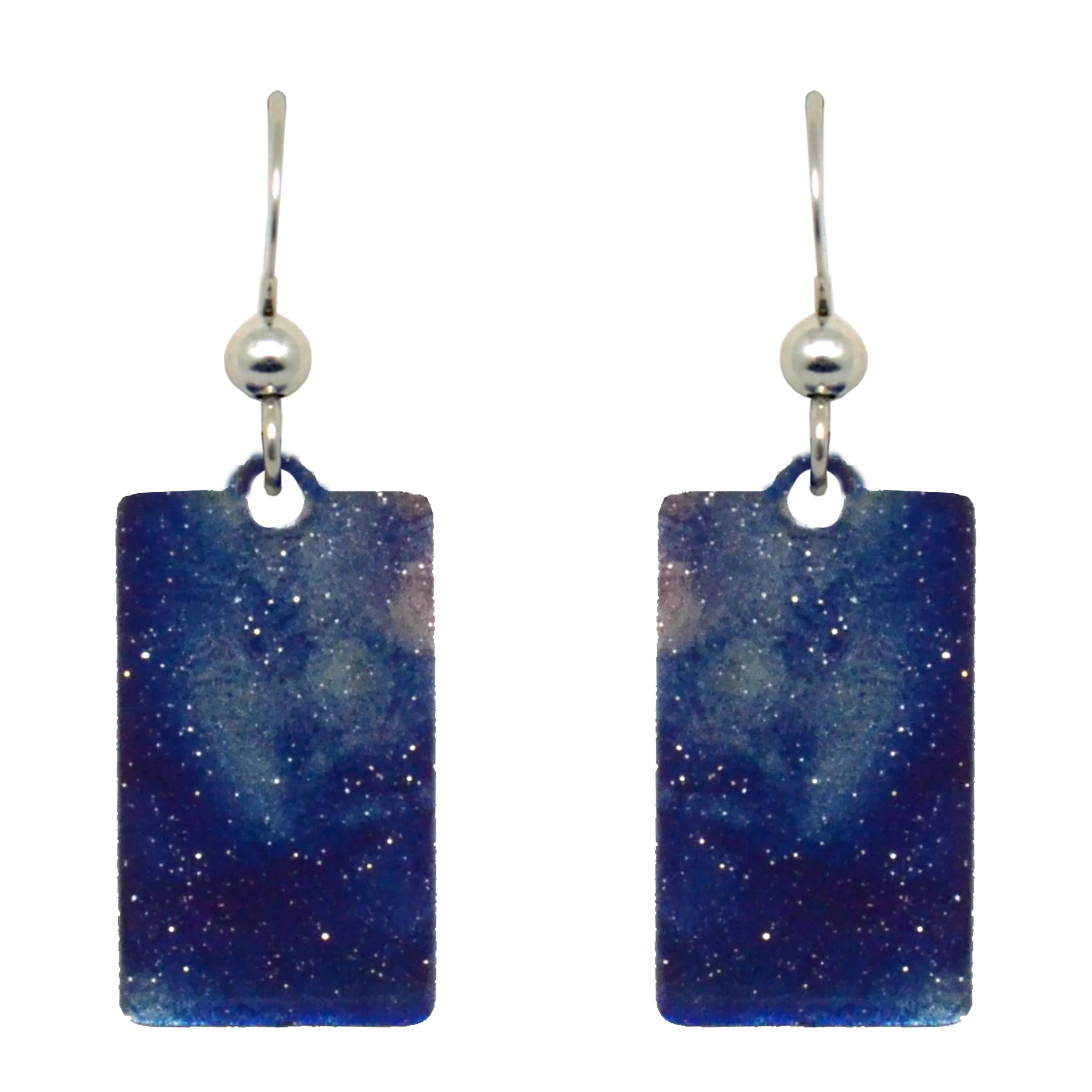 Blue Water Color Metallic 1.25 inch Rectangular Earrings, Sterling Silver Earwires, Item# 2432