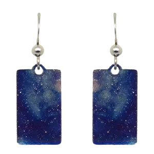 Blue Water Color Metallic 1.25 inch Rectangular Earrings, Sterling Silver Earwires, Item# 2432