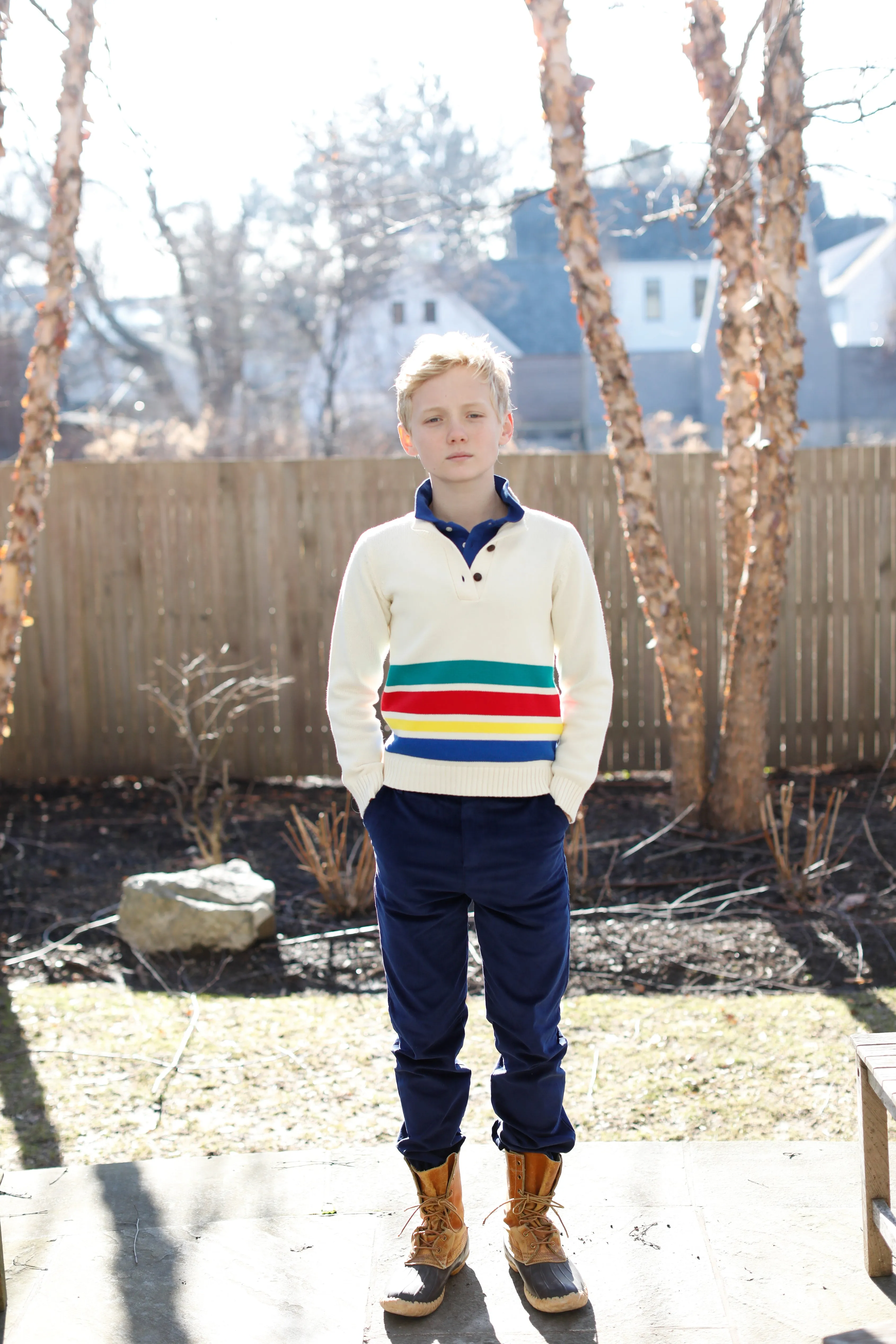 Boys Scott Sweater | White with Stripe