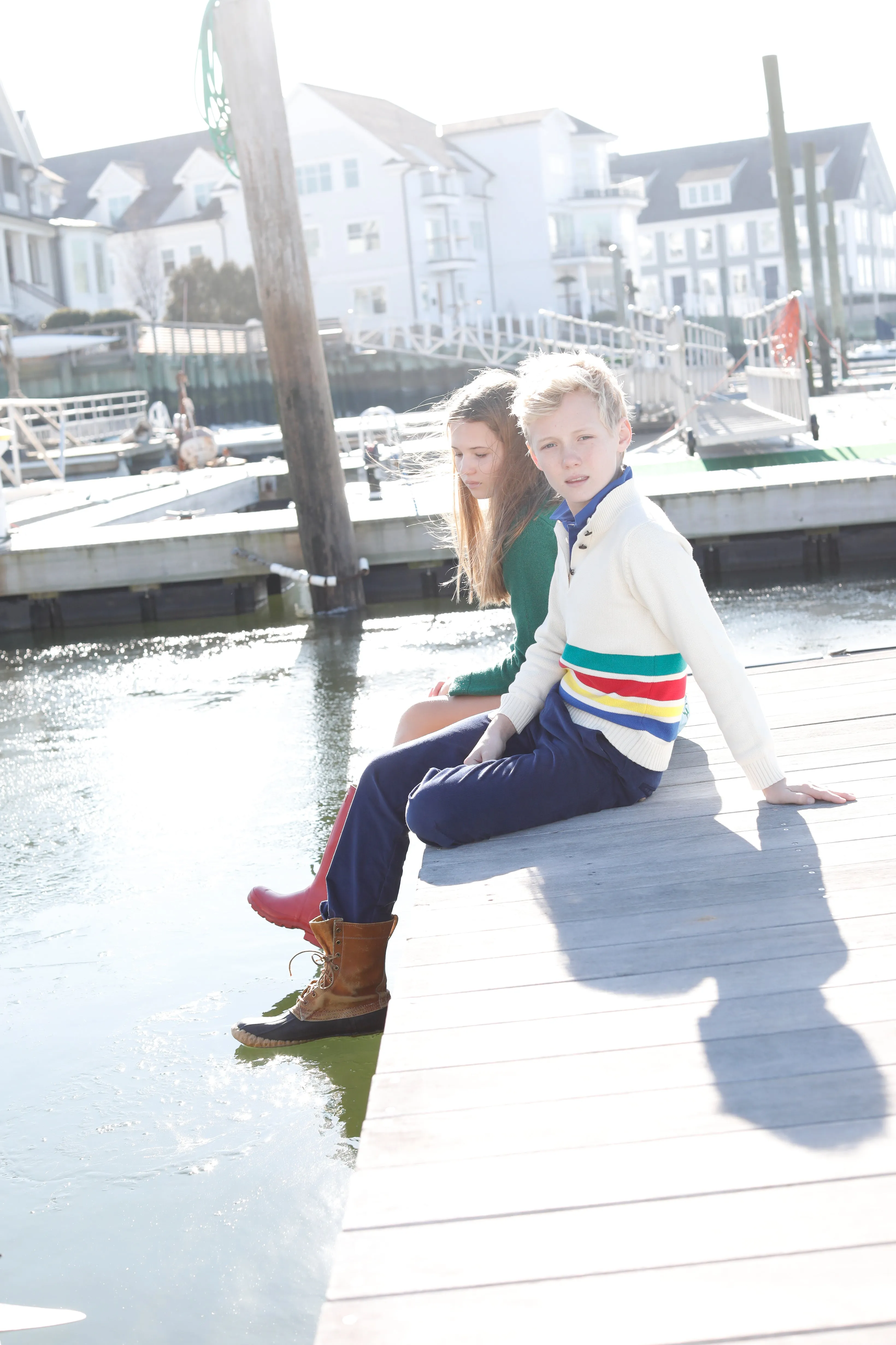 Boys Scott Sweater | White with Stripe