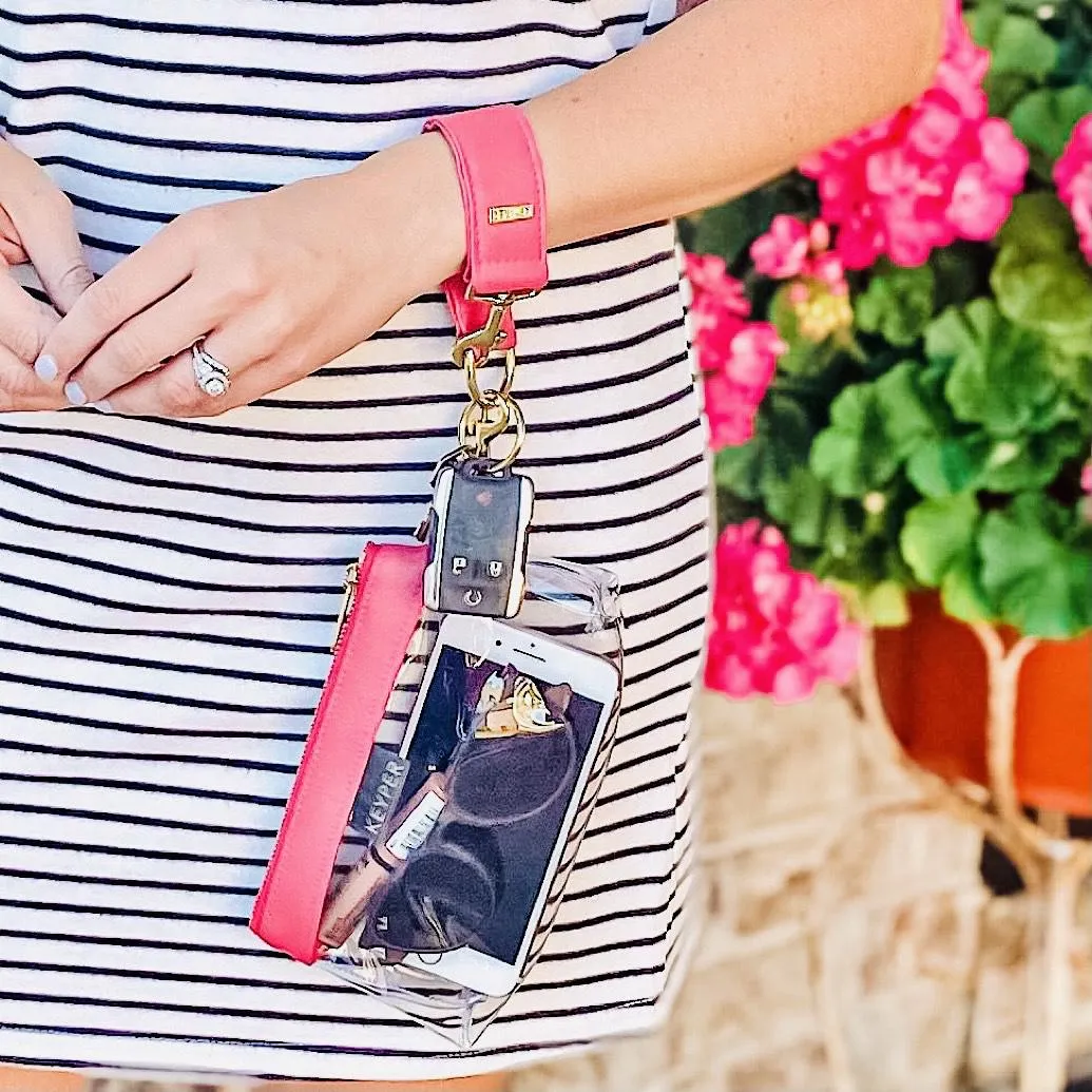 Bright Pink CLEAR Bag  - Vegan Leather Trim