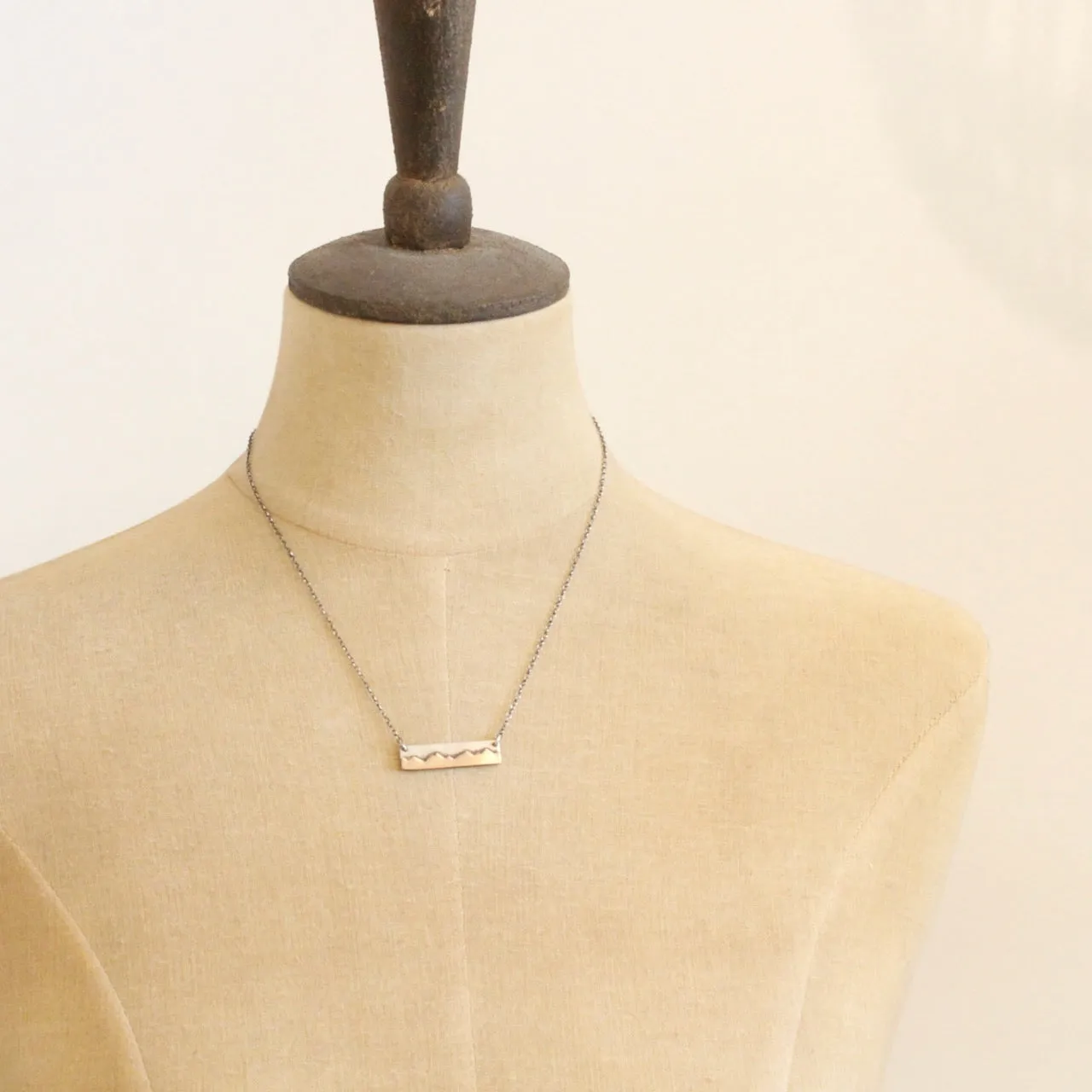 Bronze & Silver Mountain Range Bar Necklace