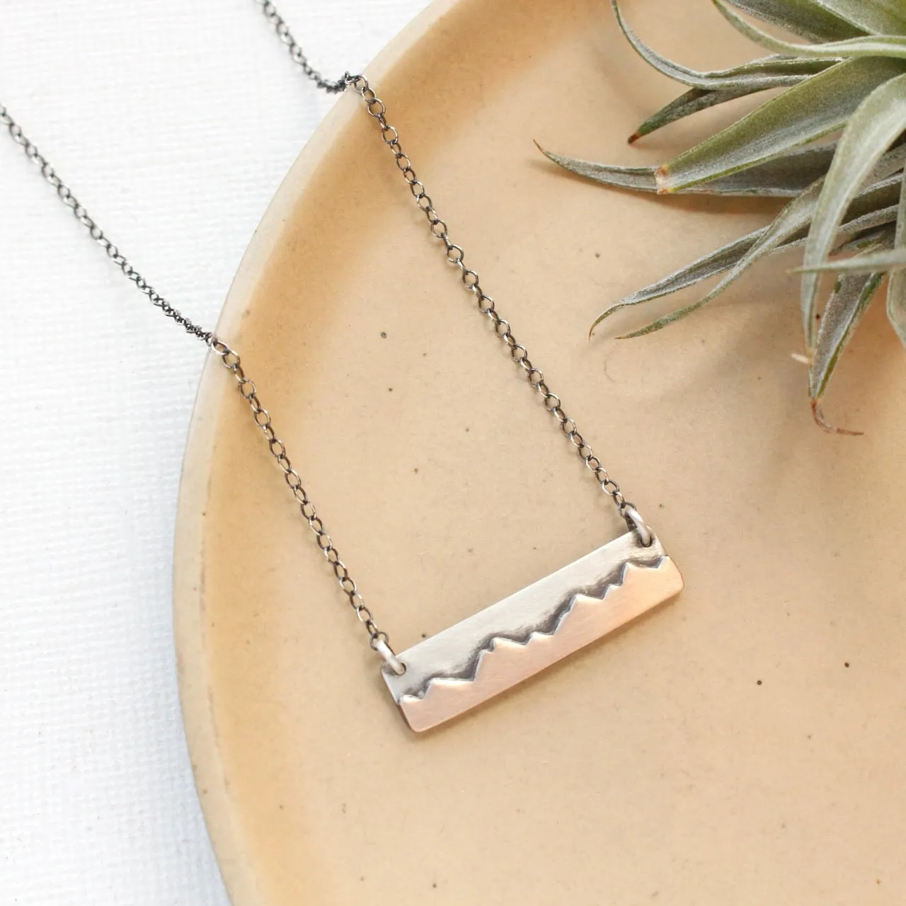 Bronze & Silver Mountain Range Bar Necklace
