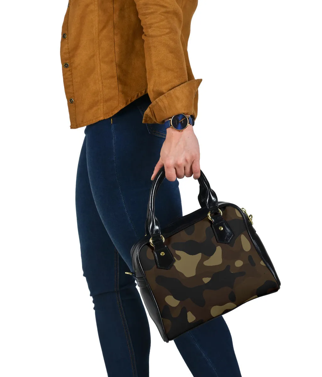 Camo Purse Handbag In Brown, Tan and Black Camouflage Pattern