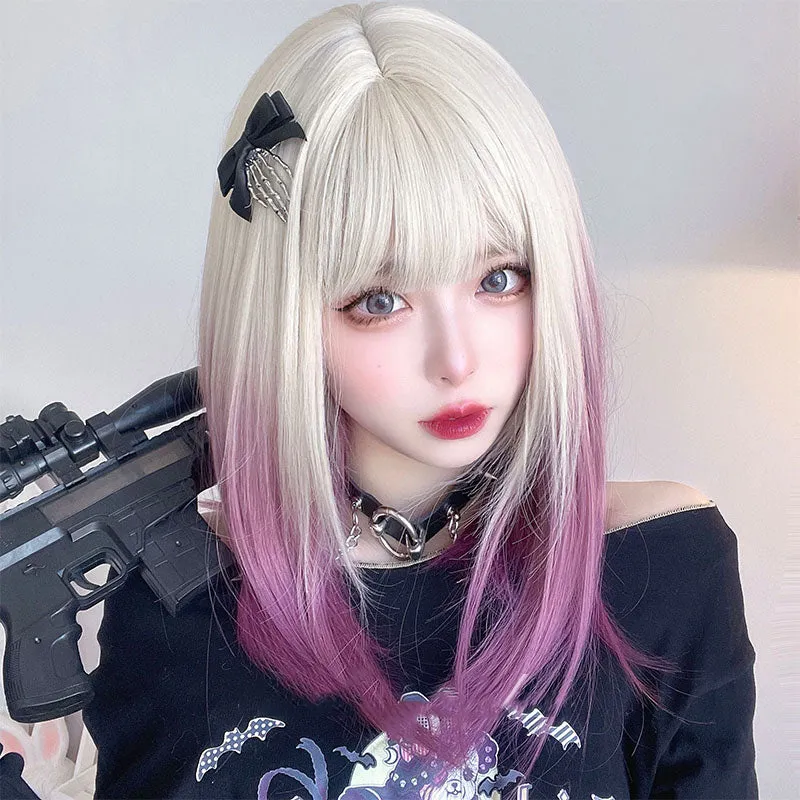 Capricornus | Lolita Gradient Beige Purple Short Straight Wig UZ9128