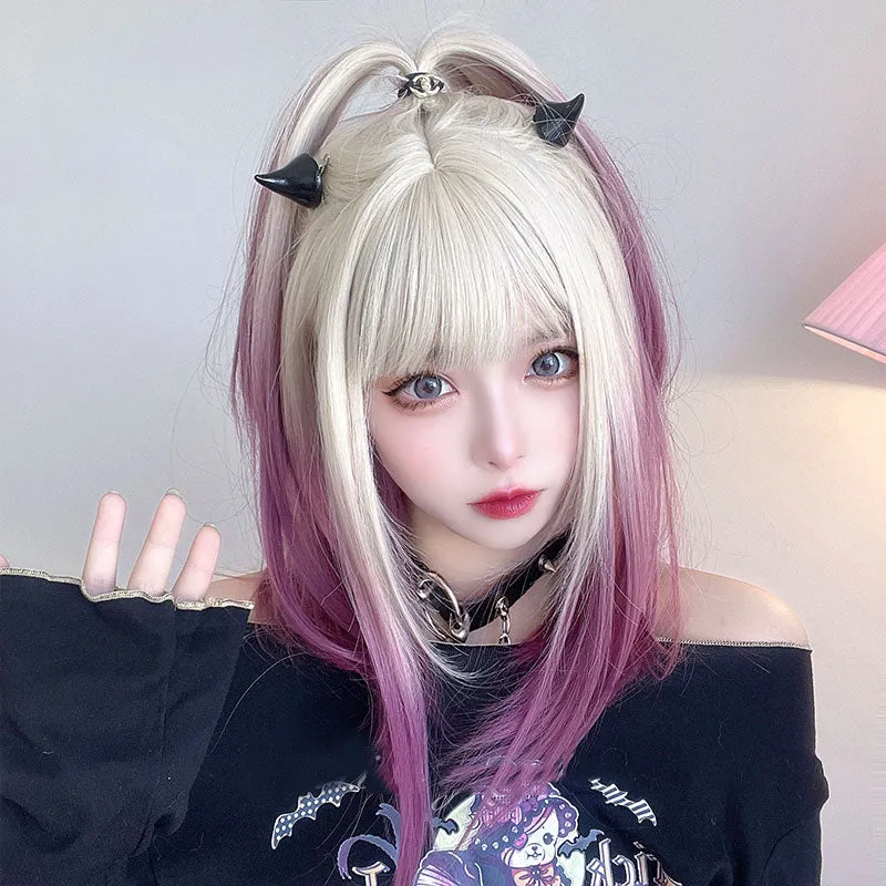 Capricornus | Lolita Gradient Beige Purple Short Straight Wig UZ9128