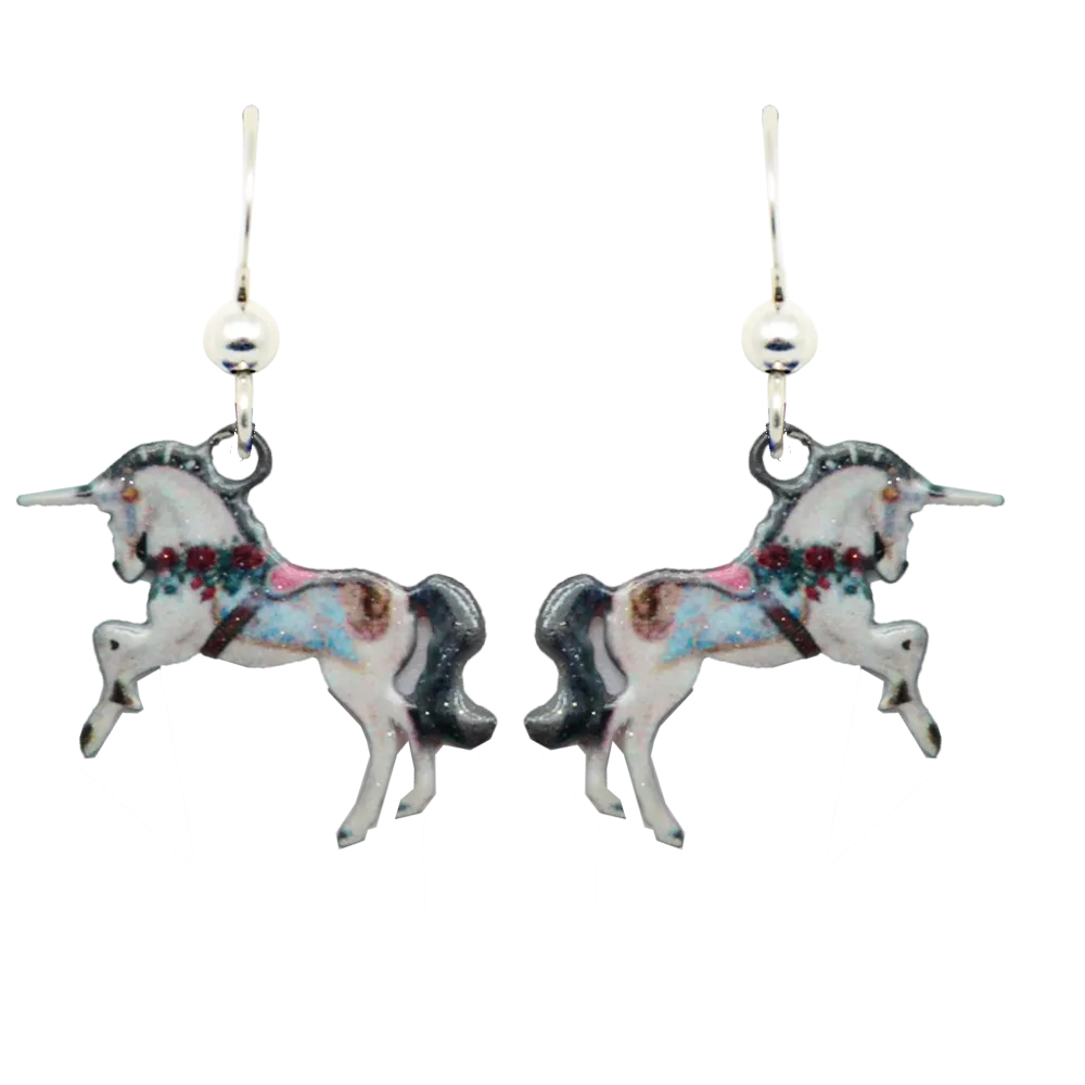 Carousel Unicorn Earrings, sterling silver French Hooks, Item# 2187