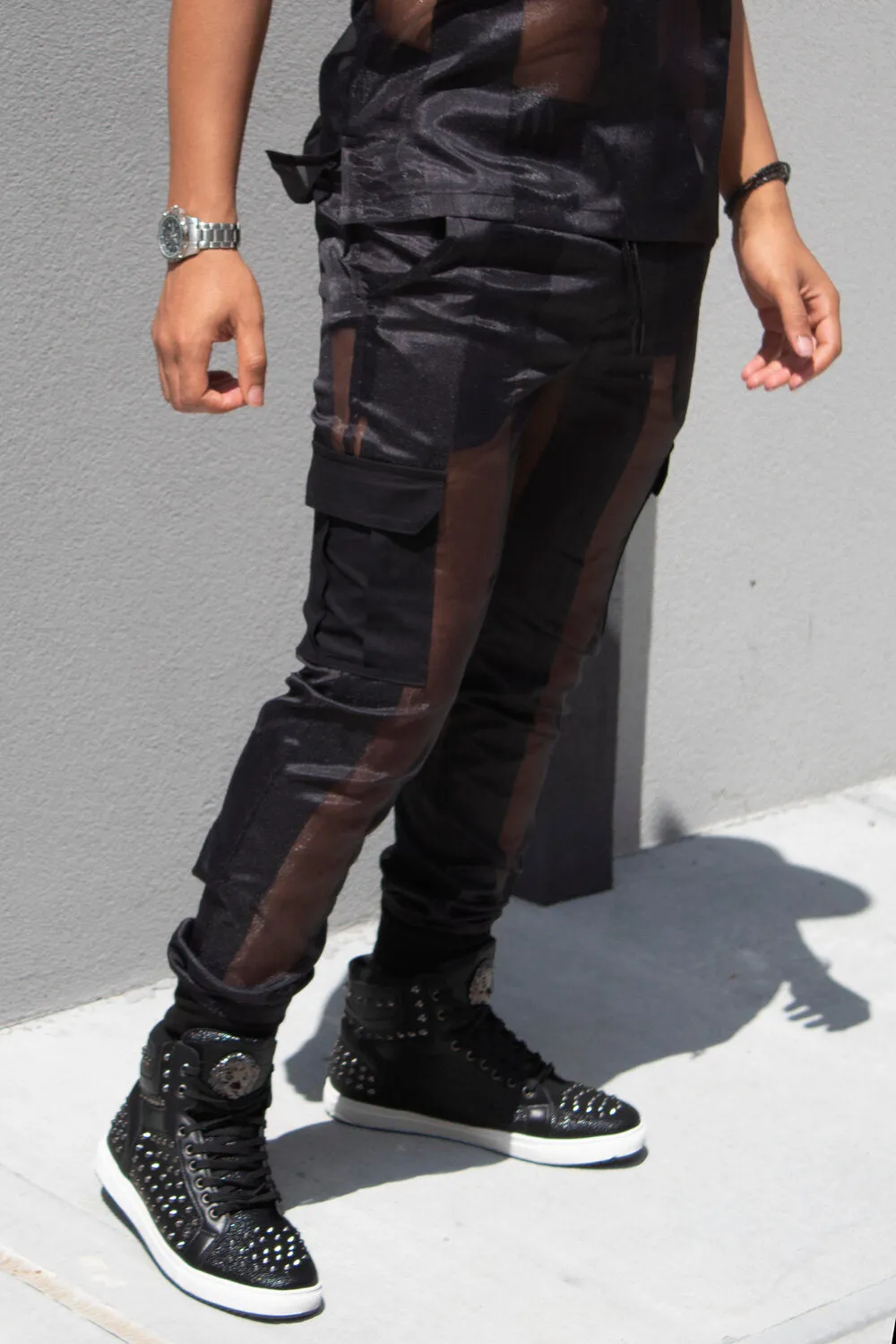 Castaway Striped Organza Joggers (Black)