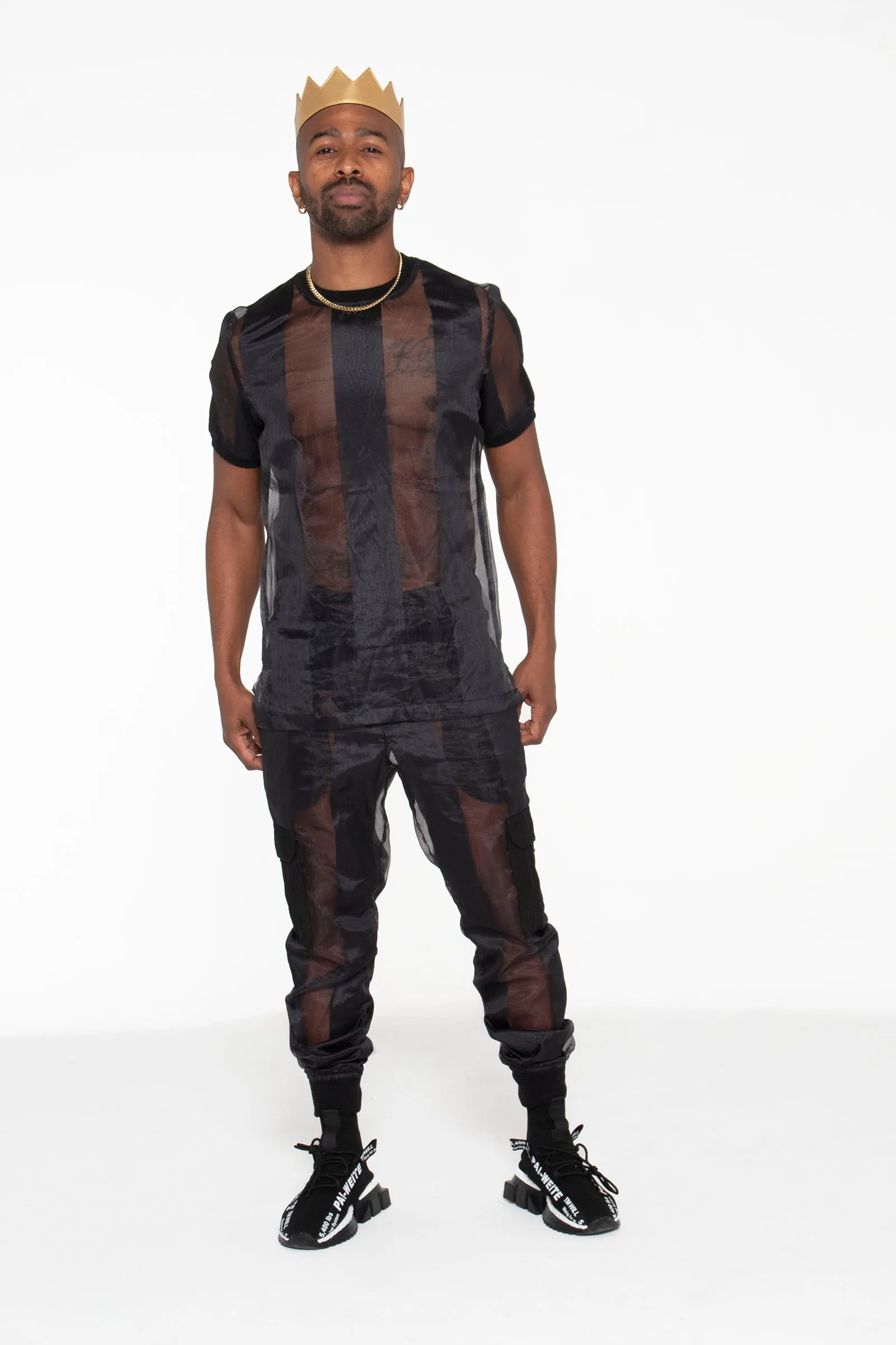 Castaway Striped Organza Joggers (Black)