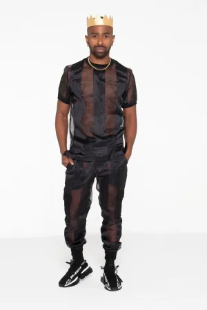 Castaway Striped Organza Joggers (Black)