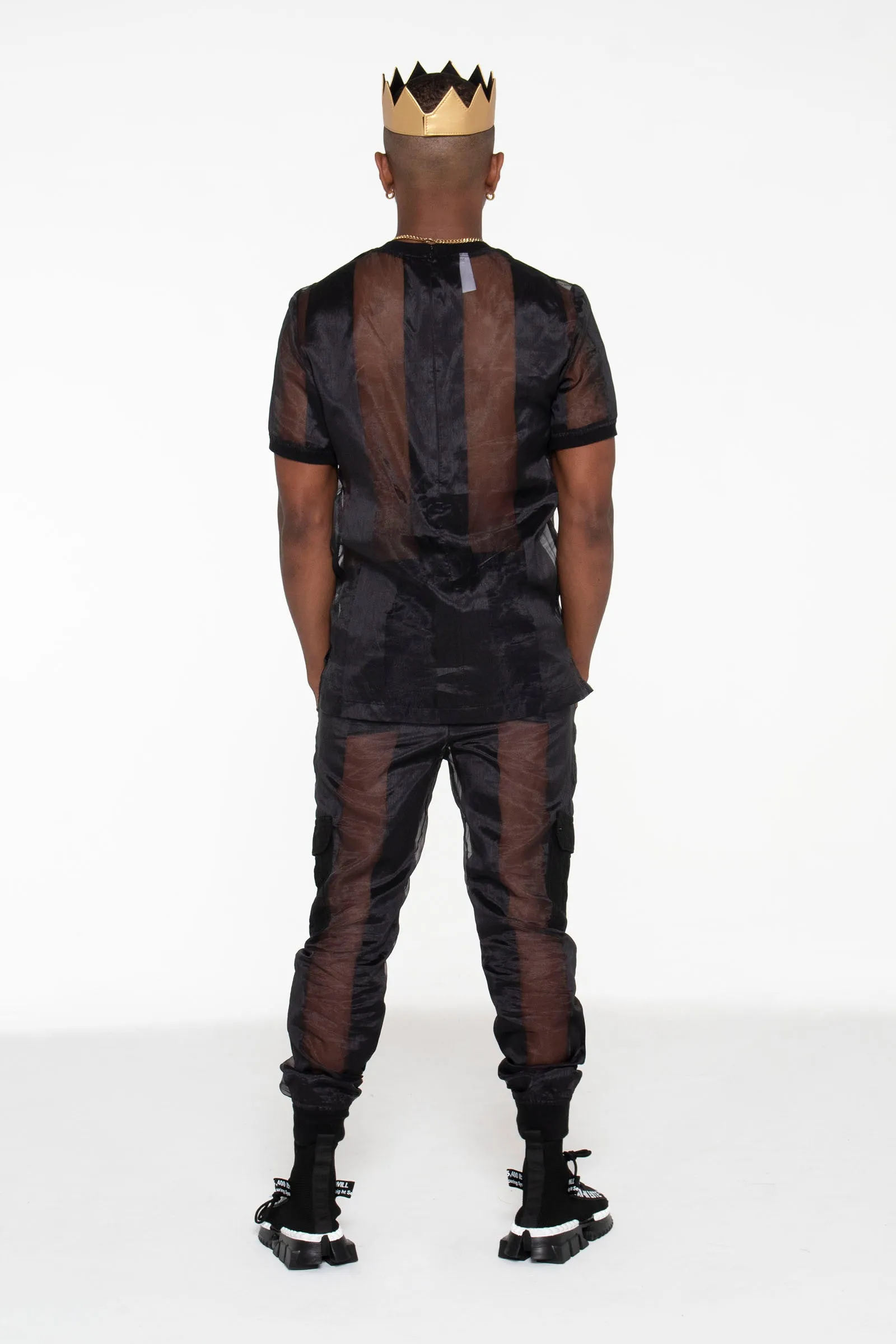 Castaway Striped Organza Joggers (Black)
