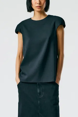 Chalky Drape Rounded Shoulderpad Top in Black