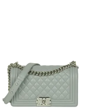 Chanel 2024 Grey Shiny Caviar Leather Quilted Medium Boy Bag