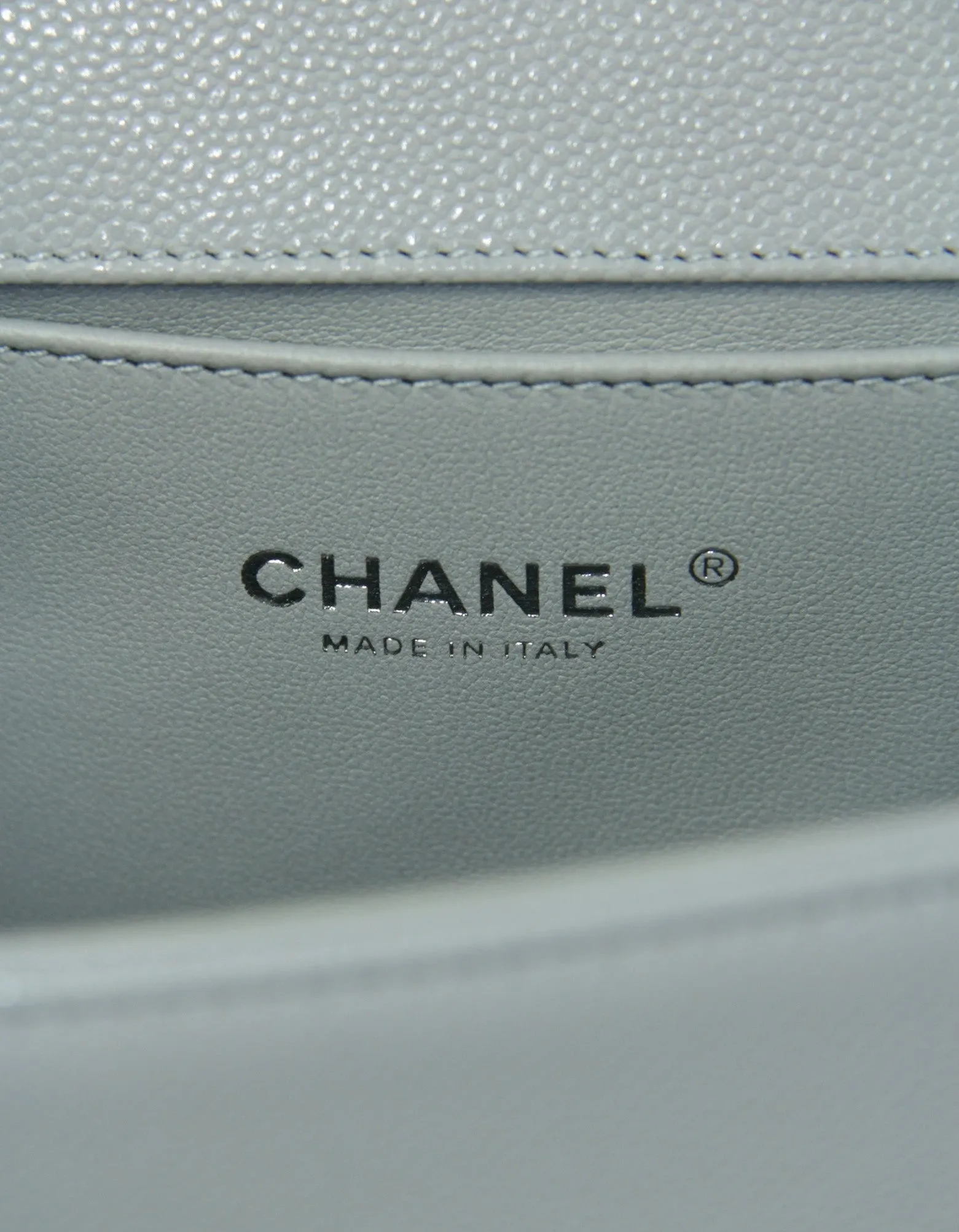 Chanel 2024 Grey Shiny Caviar Leather Quilted Medium Boy Bag