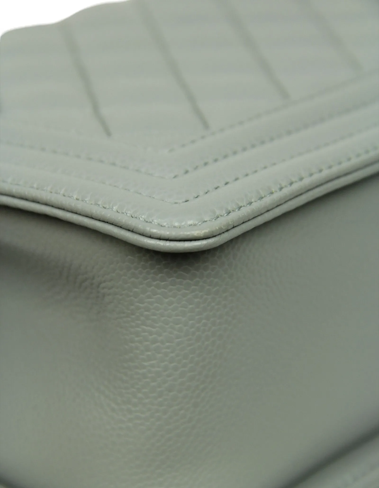 Chanel 2024 Grey Shiny Caviar Leather Quilted Medium Boy Bag