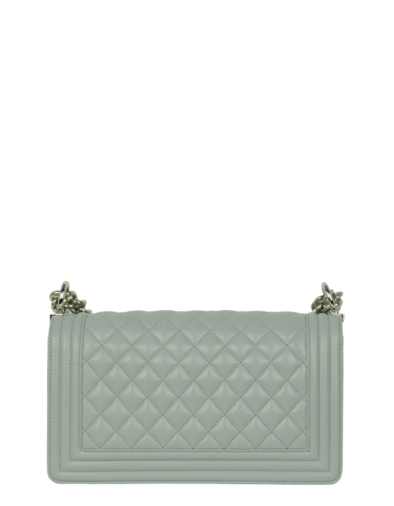Chanel 2024 Grey Shiny Caviar Leather Quilted Medium Boy Bag