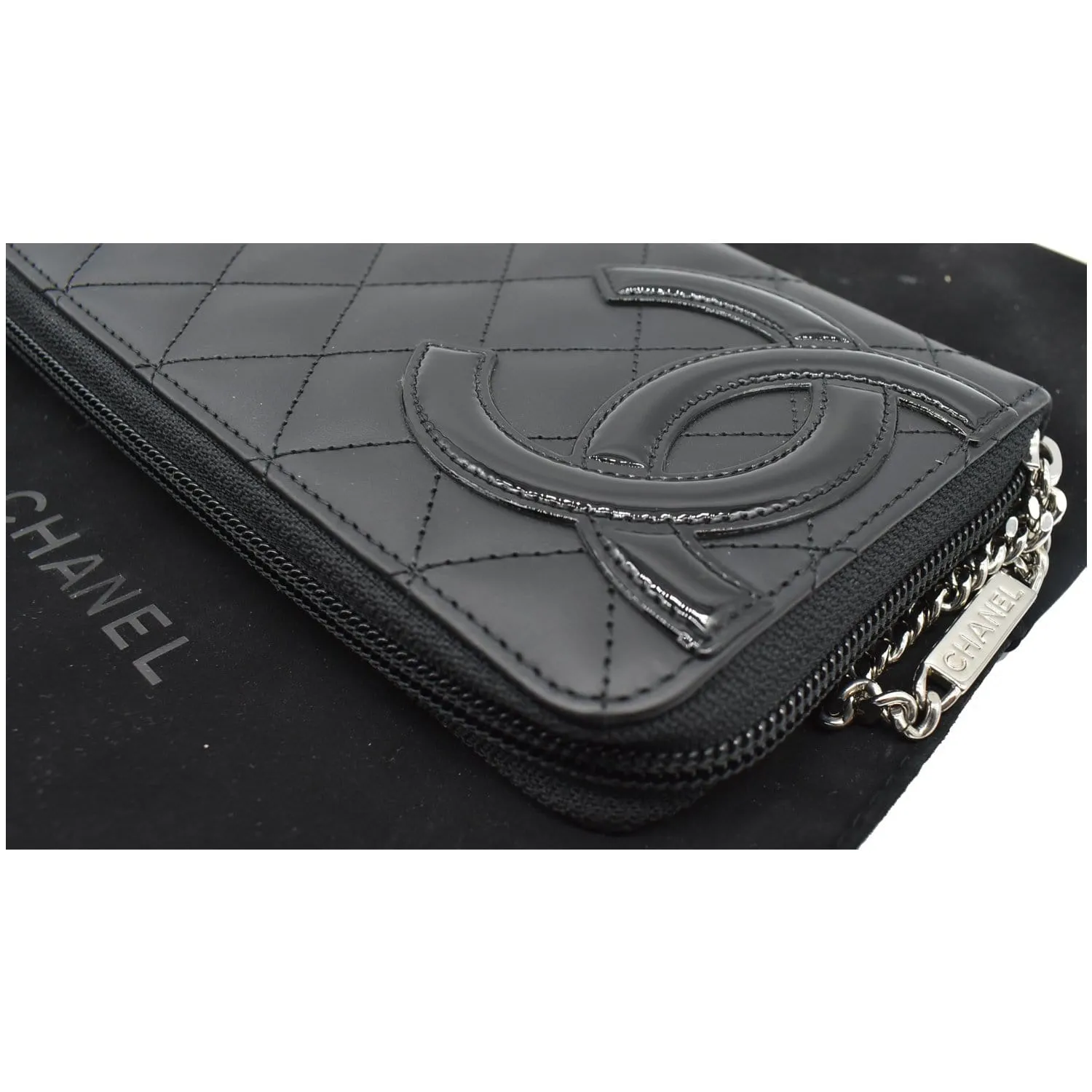 CHANEL Cambon Ligne Quilted Leather Zippy Wallet Black