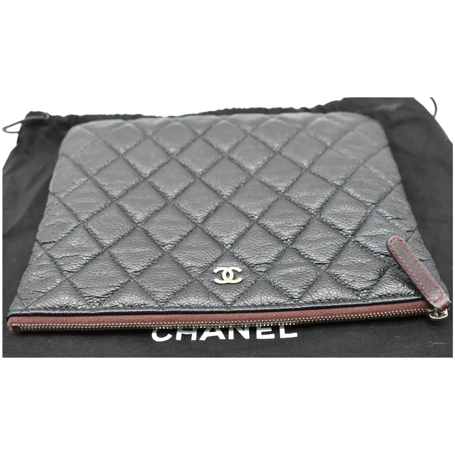 CHANEL Caviar Leather O-Case Zip Pouch Black